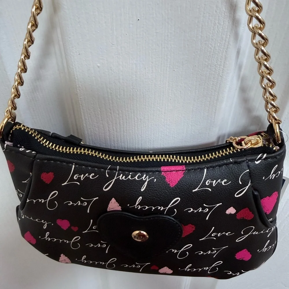 NWT Juicy Couture Black Multicolored V-Love Letter Pouch Wristlet w/ Gold Chain - Picture 6 of 6
